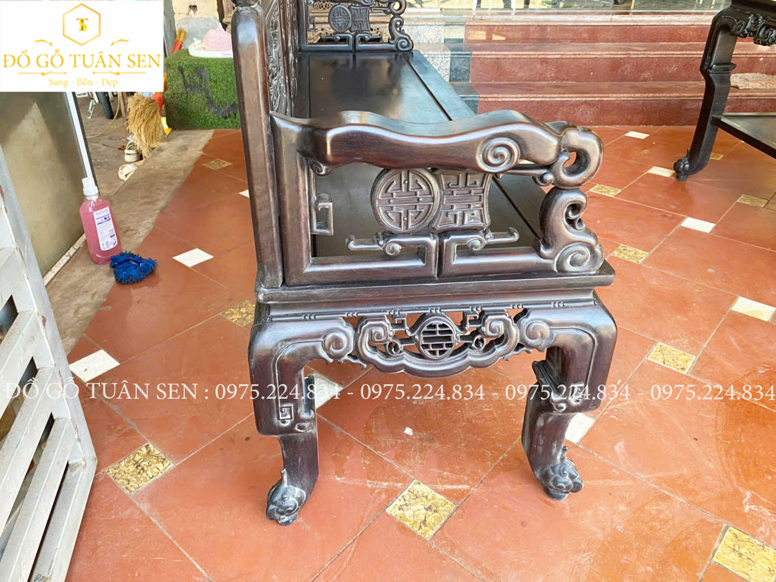 Hình ảnh chi tiết  Bộ trường kỷ Tam sơn gỗ gụ Vo8